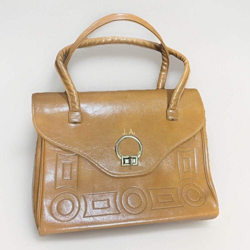VTG Art Deco Leather Handbag 1930s Purse Embossed With Initials J.A. Antique